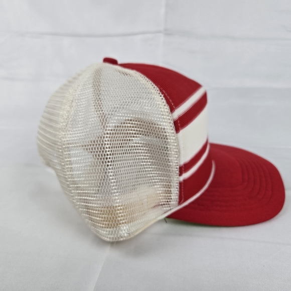 Vintage Mesh Rope Trucker Snapback Hat Red and White - Picture 2 of 7